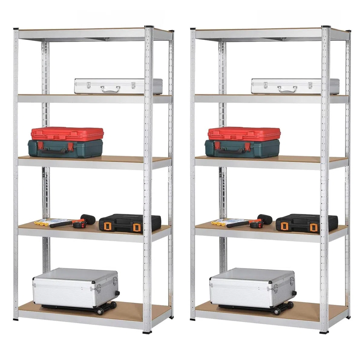Brigros - Scaffale Metallo Garage 180x90x40cm Ad Alta Portata 875kg, 5 Ripiani Mdf, Scaffale Salvaspazio Ideale Per Garage, Officina, Cantina, Magazzino, Design Modulare (Doppio, Galvanizzato)