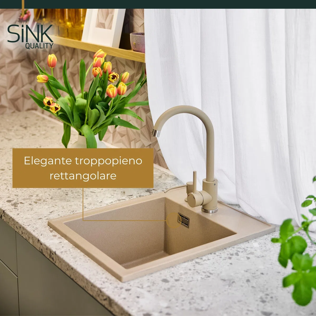 SINK QUALITY - Set completo di lavello in granito, 40 x 50 cm, con rubinetto da cucina, dispenser di sapone, sifone e impregnazione, lavello senza scolapiatti per mobiletti a partire da 40 cm di