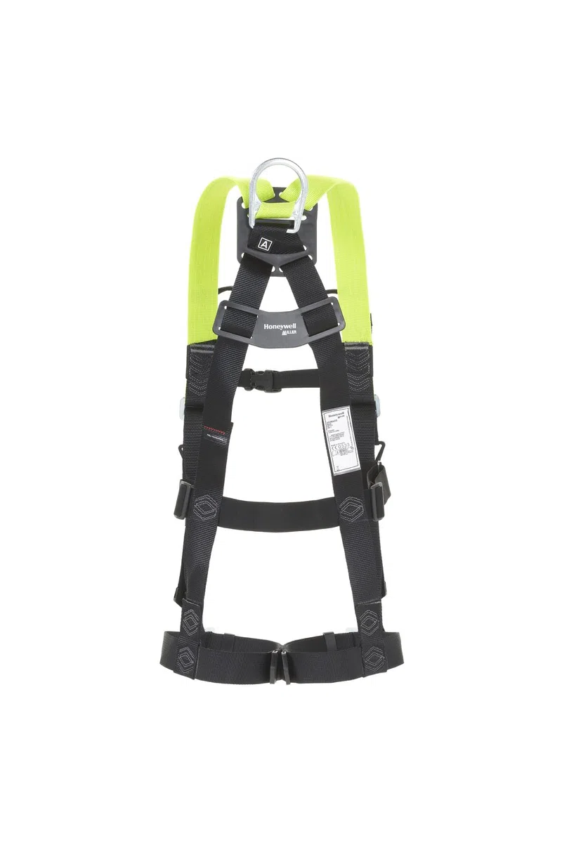 MILLER Honeywell Imbracatura integrale H500 Industrial Standard IS5 con fibbie automatiche per gambe a sgancio rapido, fibbie toraciche a clip automatica, peso 140 kg, verde agrumi, misura 1, 1036113