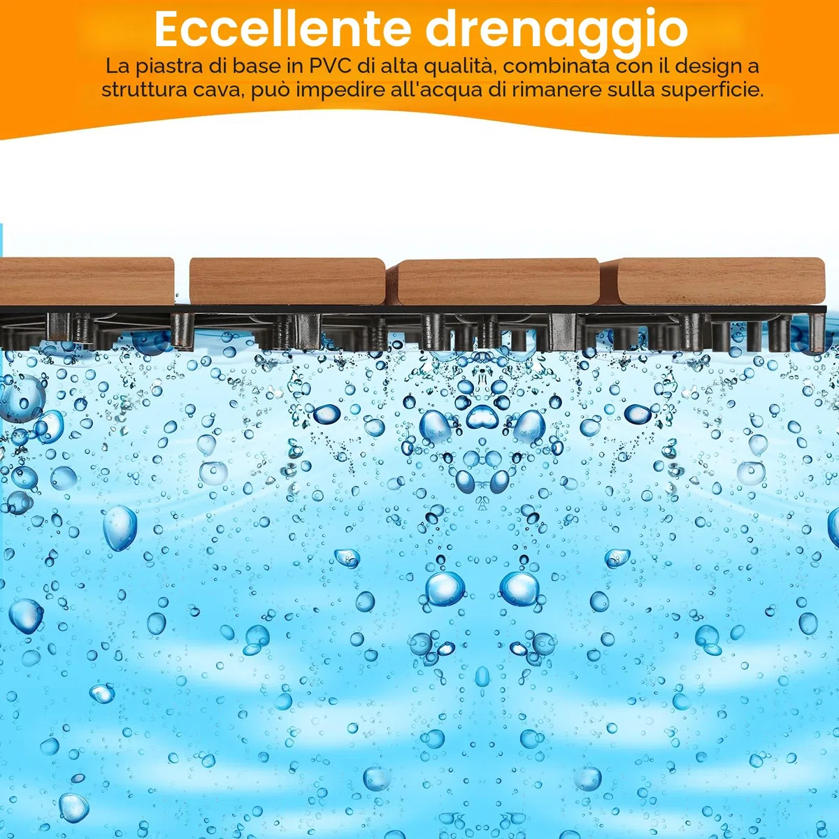 Piastrelle in legno 11 pezzi | 30 × 30 cm | 1 m² per piastrelle da pavimento | in legno di acacia | Pavimentazione per esterni e interni, balcone con sistema di drenaggio e sistema a clic