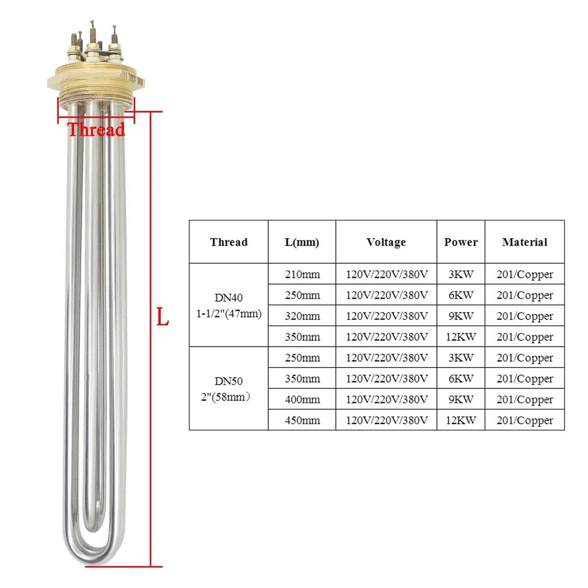 Resistenza a immersione 220v elemento riscaldante a immersione serbatoio inox riscaldatore elettrico acqua tubolare