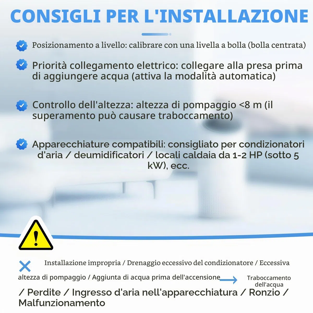 BAOSHISHAN Pompa per condensa 24L/H Sistema di sollevamento della condensa con allarme di troppopieno, pompa di condensazione per sistemi di condizionamento dell'aria di potenza da 8 kW