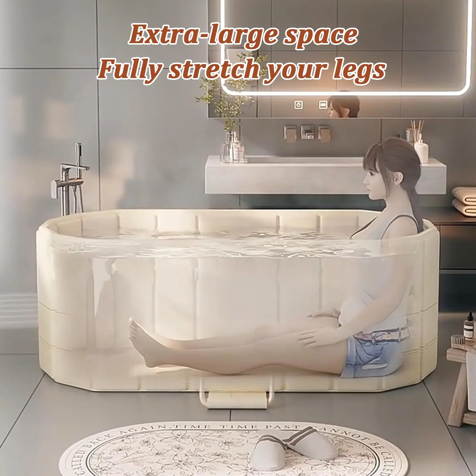 Simcat Vasca da bagno portatile per adulti, 120 x 55 cm, pieghevole, autoportante con coperchio, vasca calda e ghiacciata con strato isolante ispessito (120 x 55 x 50 cm)