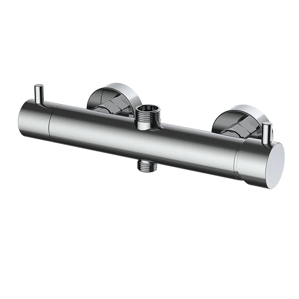 Rubinetto monocomando per colonna doccia TOR/VER, forma rotonda, realizzato in ottone e finitura cromata lucida, con deviatore integrato e maniglia di facile utilizzo