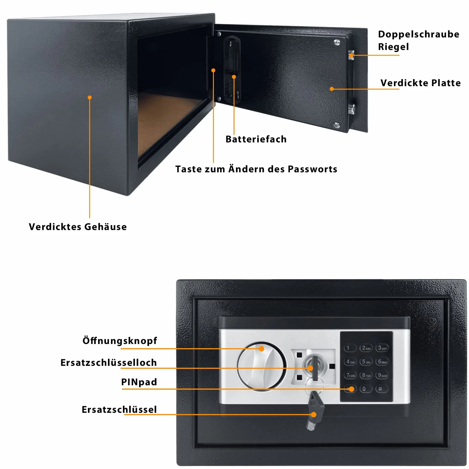 FIVMEN Safe Cassaforte per mobili da casa, impermeabile, 12 l, con codice di sicurezza e chiavi di sicurezza e funzioni di allarme, cassaforte