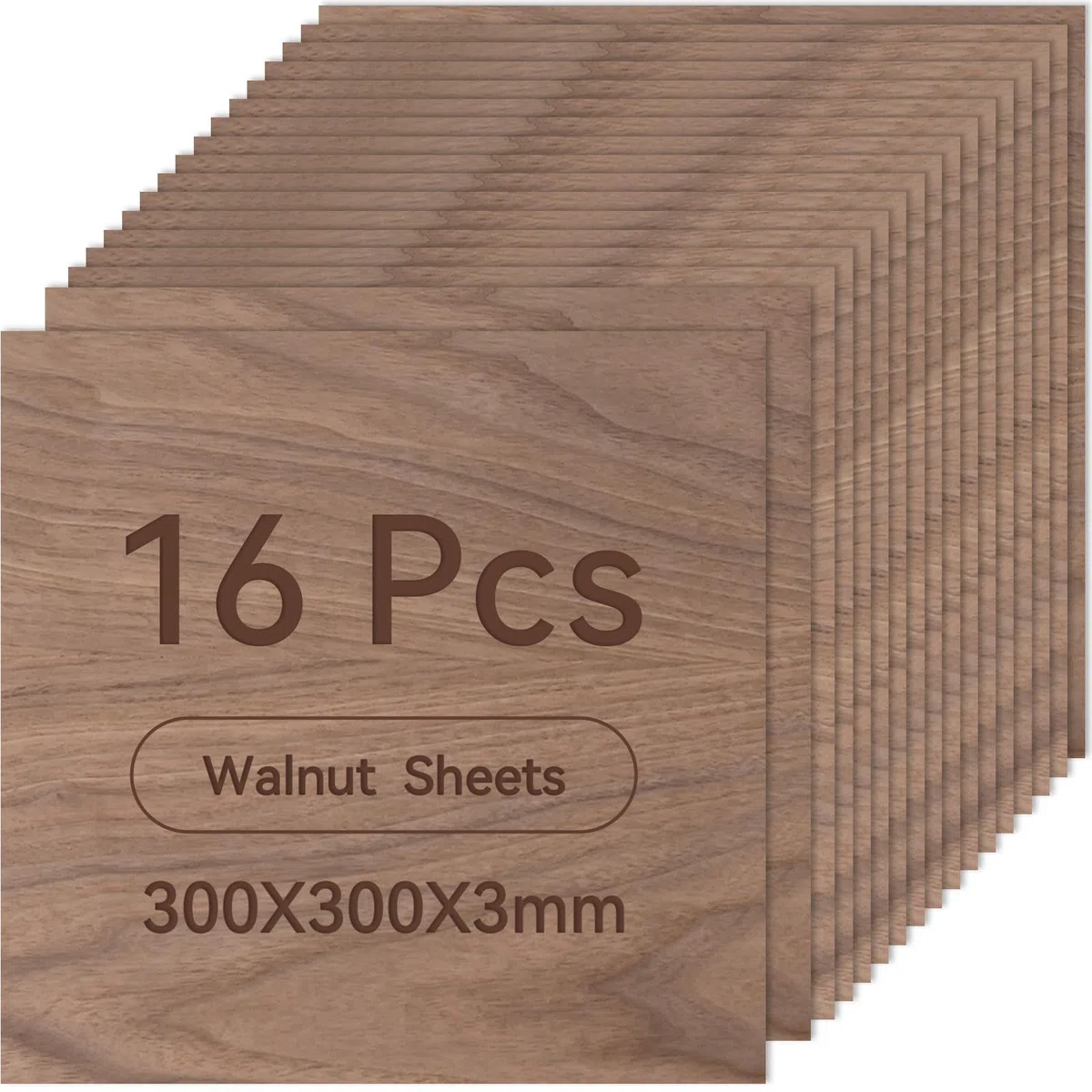 ROWOOD Fogli di compensato di noce, 16 pezzi, 300 x 300 x 3 mm, materiali per incisione laser, pannelli in compensato per modellismo, fai da te, artigianato in legno, ideali per taglio laser