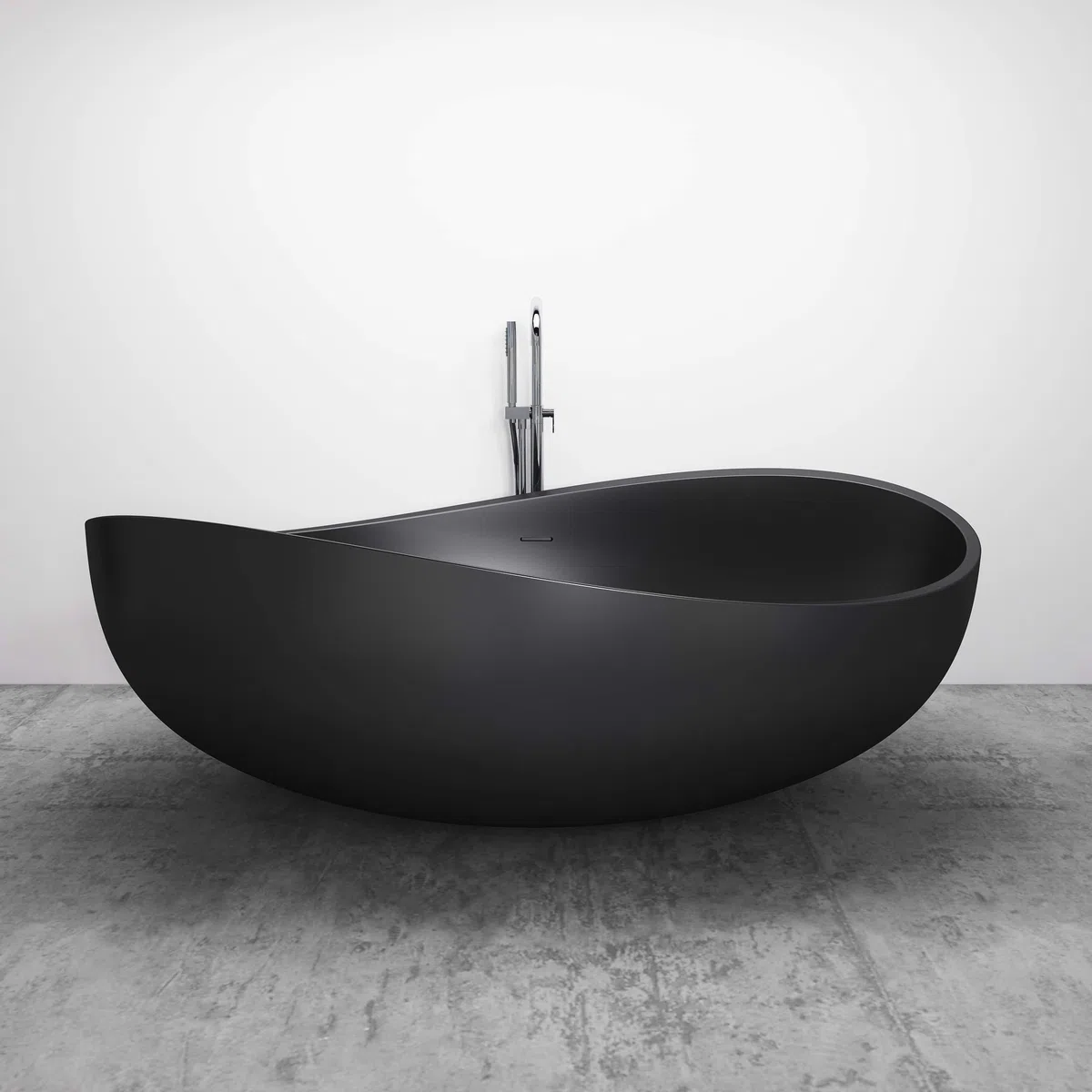 Vasca da bagno freestanding in Solid Stone, 'WAVE' nero opaco 180x110cm