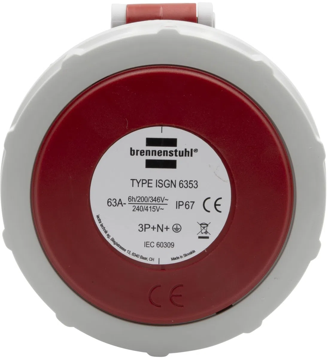 Brennenstuhl Presa Elettrica Industriale CEE a 5 Poli per Uso Esterno, Presa CEE 400V/63A con Coperchio, Connessione Avvitabile, Utilizzo all’Aperto, Cantieri, Industria, Campeggio, IP67, 63A