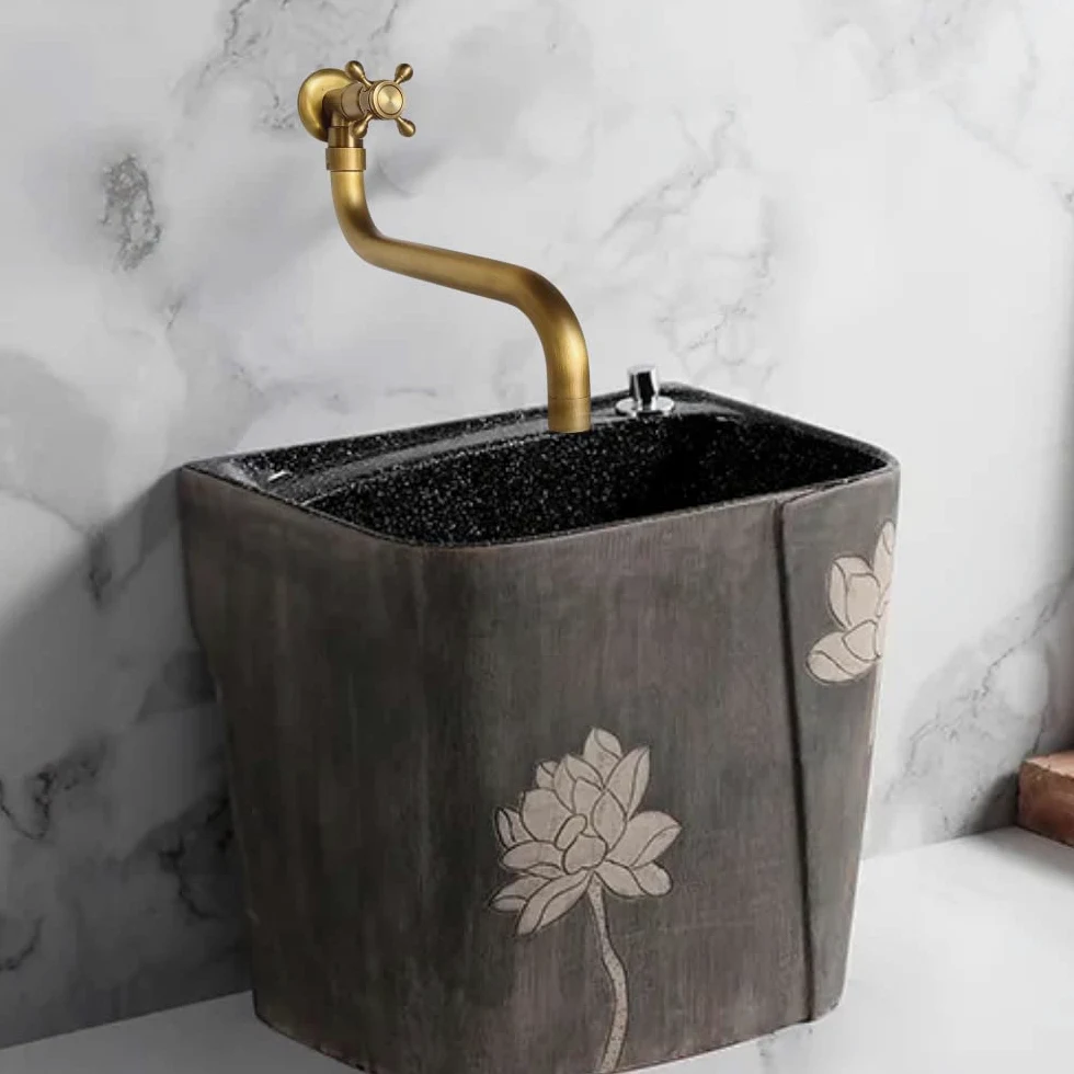 Rubinetto Giardino,Rubinetto in Ottone Anticato per Lavandino Cucina Bagno Lavabo Mop Pool, Rubinetti Acqua Fredda Girevole con Maniglia a Croce Interfaccia G1/2,SL-0602