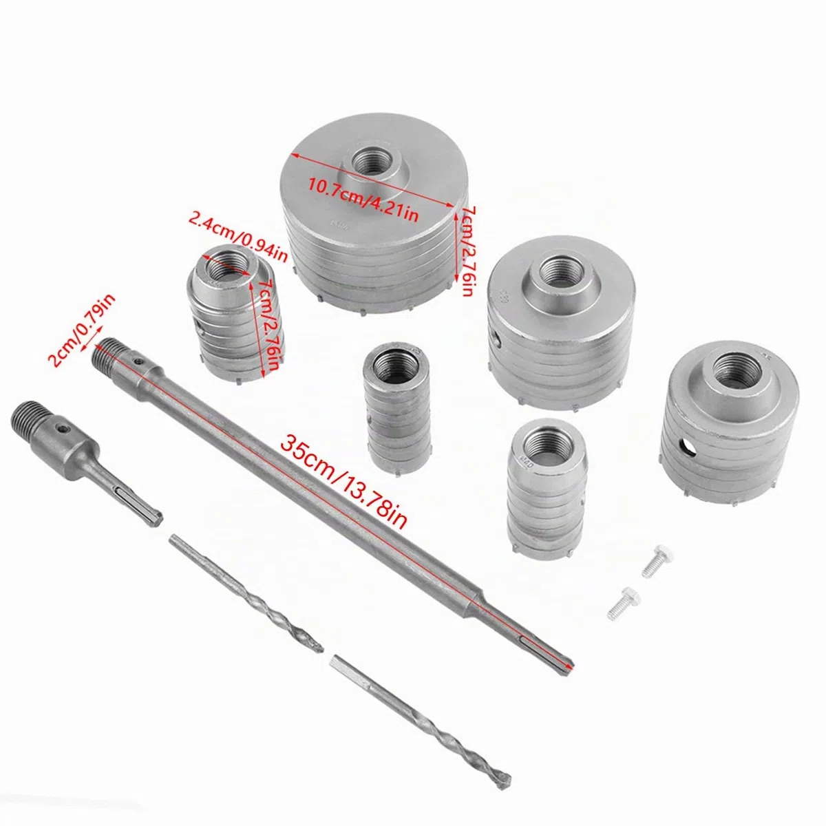 Ausla 10 pezzi Frese Carotatrici a Tazza, 35/40/50/65/80/110mm Set Seghe a Tazza Trapano, Fresa a Tazza per Muro Cemento, Carotatrice Muro Punte, Prolunga Trapano SDS Plus Marapano