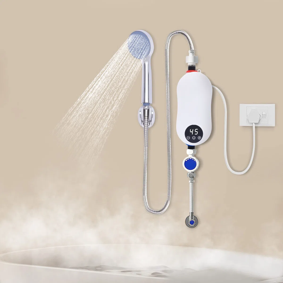 Scaldabagno elettrico istantaneo 5500 W Mini scaldabagno istantaneo con soffione doccia e indicatore LED Riscaldamento istantaneo Scaldabagno istantaneo per lavabo, cucina, bagno, IPx4 impermeabile