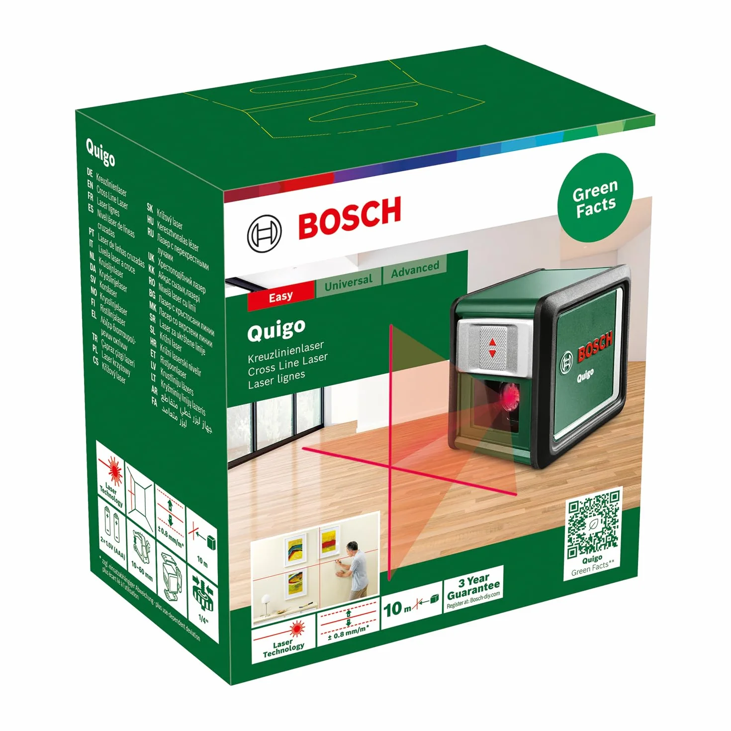 Bosch livella laser a croce Quigo con morsetto snodabile MM 2 (allineamento facile e preciso con posizionamento versatile, in cartone)