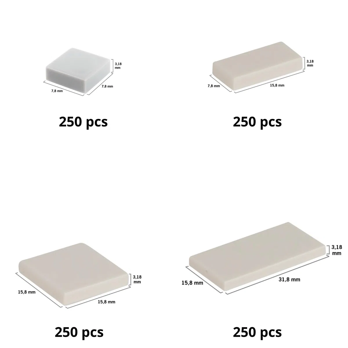 Piastrelle (1 x 1,1 x 2,2 x 2,2 x 4) bianco puro 713/sacchetto 1000 pezzi.