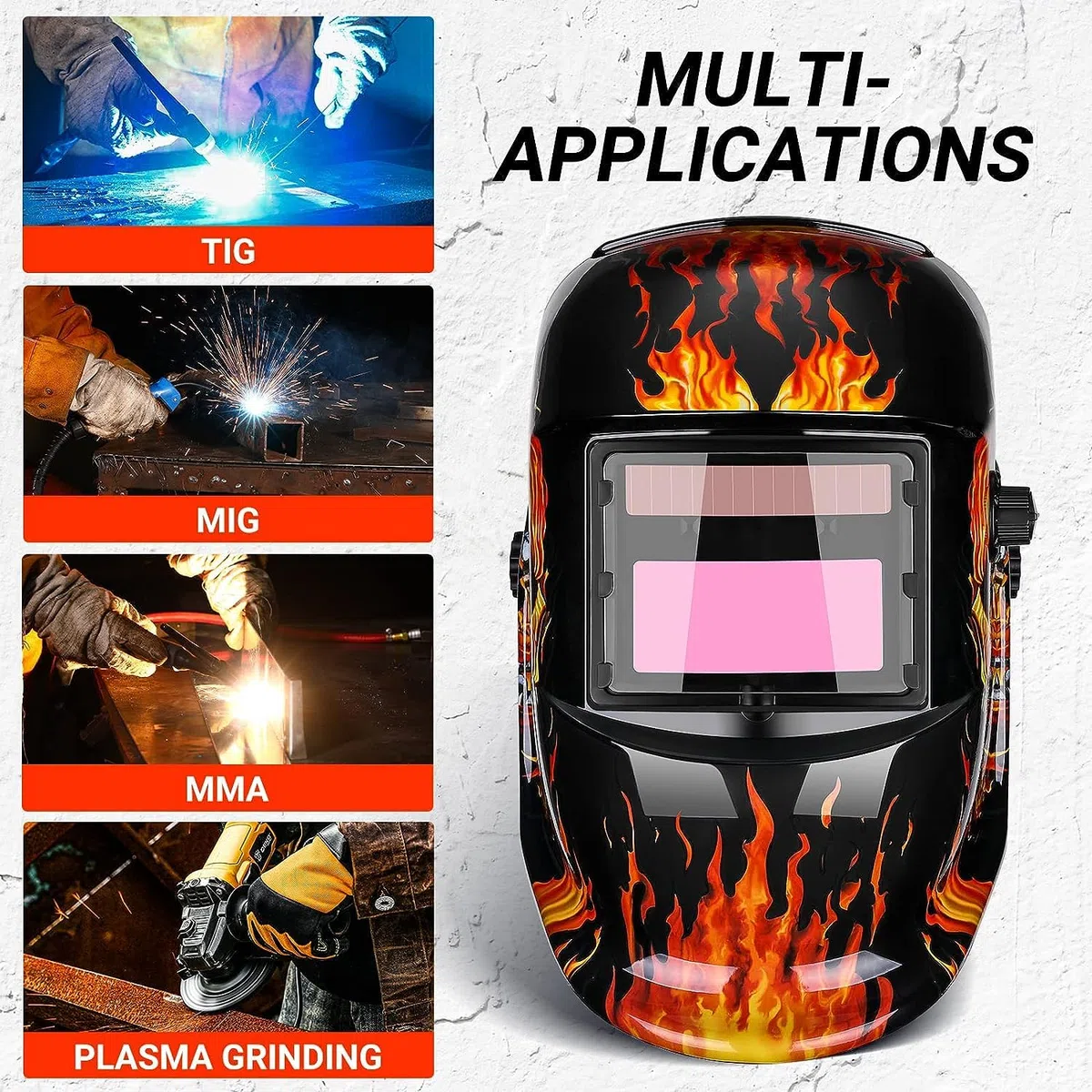 DEKO Maschera saldatore Casco oscurante autoalimentato solare con gamma di ombre regolabili 4/9-13 per Mig Tig Maschera per saldatore ad arco Scudo a forma di teschio fiammeggiante