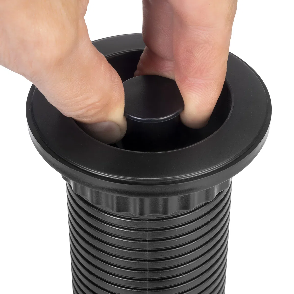 Emuca - Blocco multipresa a scomparsa con 3 prese schEUo EU e 2 porte USB, torretta multipresa a scomparsa per piano lavoro di cucina o scrivania, Verniciato nero, Tecnoplastica e Alluminio
