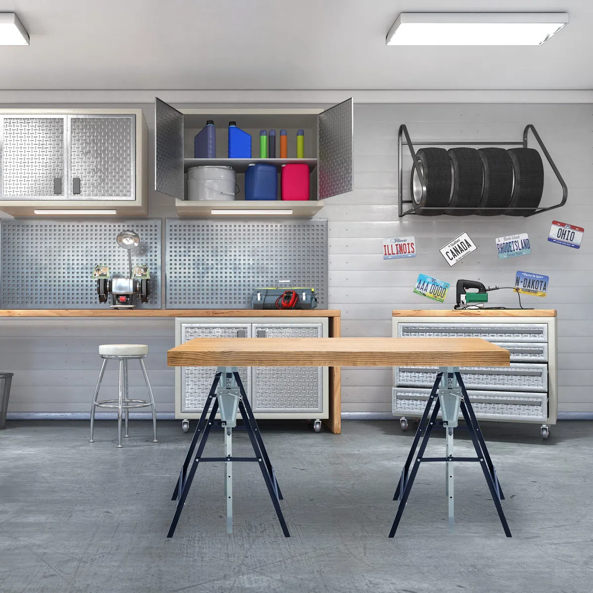 Relaxdays Set da 2 Cavalletti da Lavoro, 7 Altezze, Carico Max. 200 kg, Pieghevoli, da Officina, Acciaio, Blu Argentato