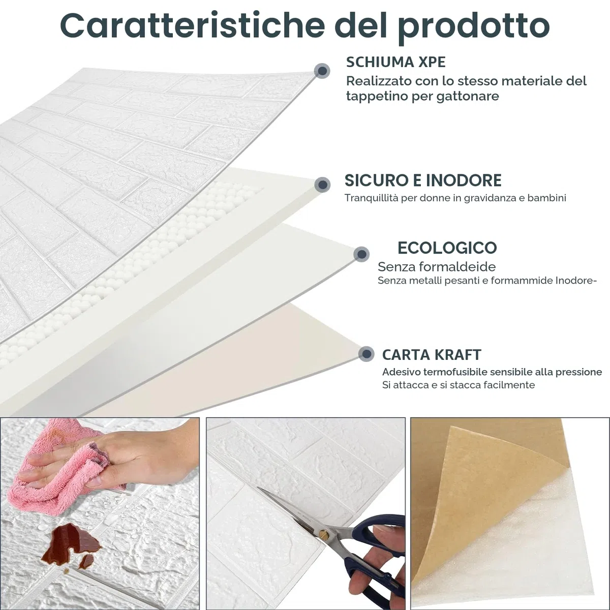 30 pezzi 3D pannelli murali 77x70cm autoadesivi per retro cucina, carta da parati mattone effetto pietra 5 mm, adesivi murali impermeabili, decorativi, per cucina, soggiorno, bianco