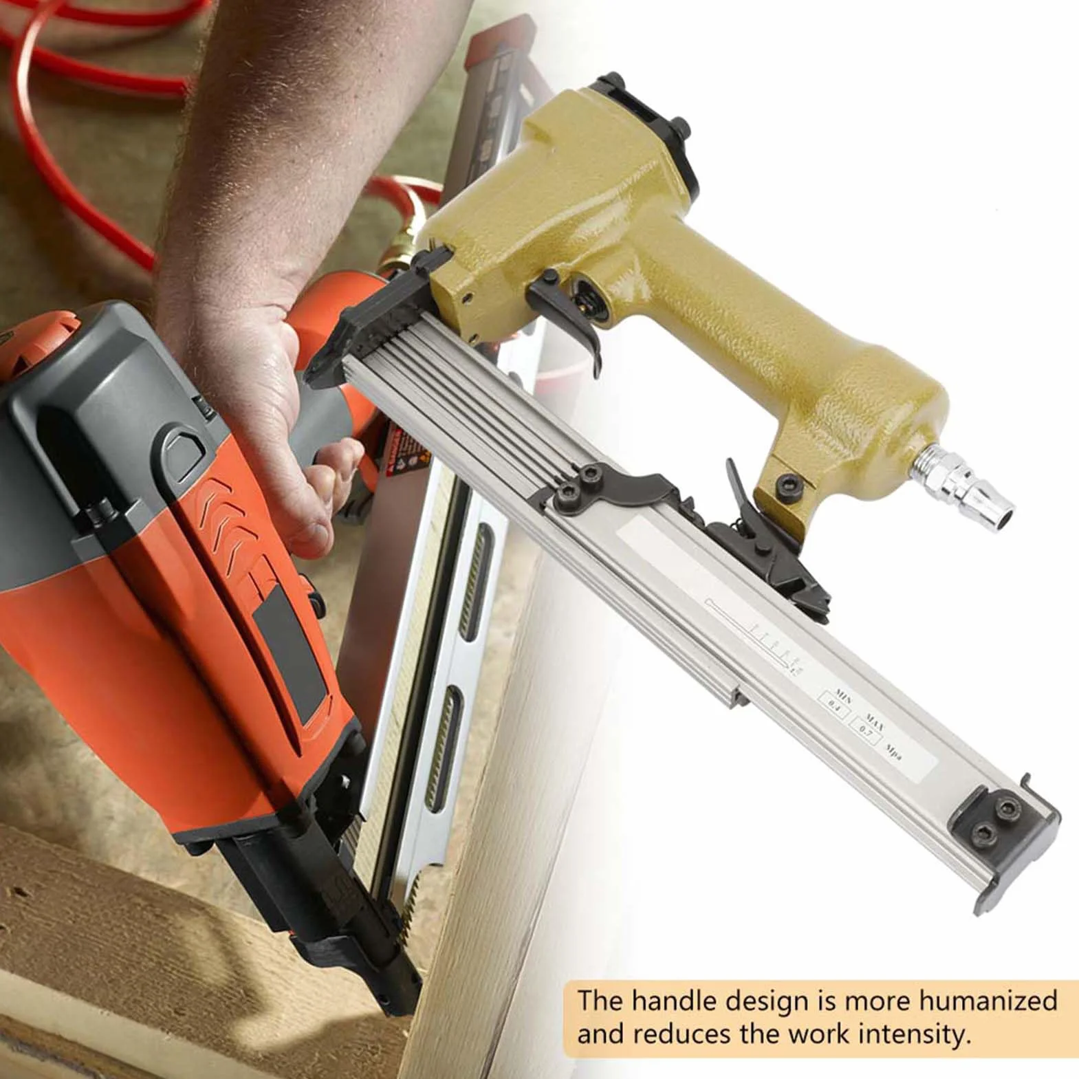 Ausla Chiodatrice Pneumatica Professionale, 10-25 mm, Capacità 100 Chiodi, per Armadietti e Giunzioni in Legno, Utensile ad Aria Compressa per Finiture