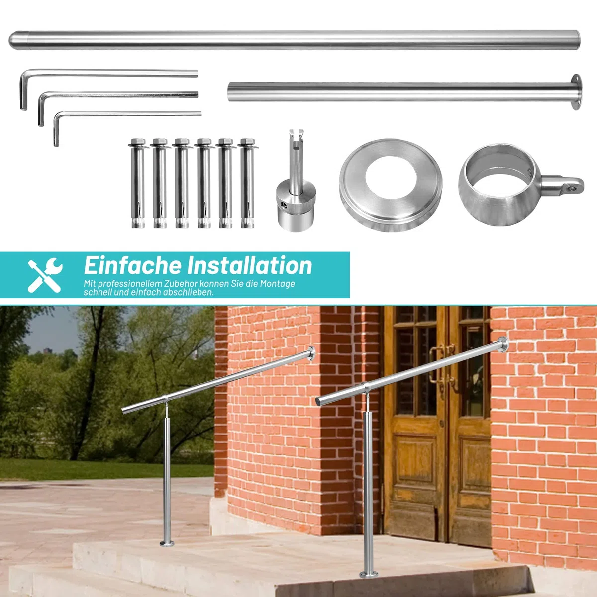 Jopassy Corrimano in acciaio inox 100 cm, ringhiera angolare regolabile in acciaio inox, ringhiera universale per interni ed esterni