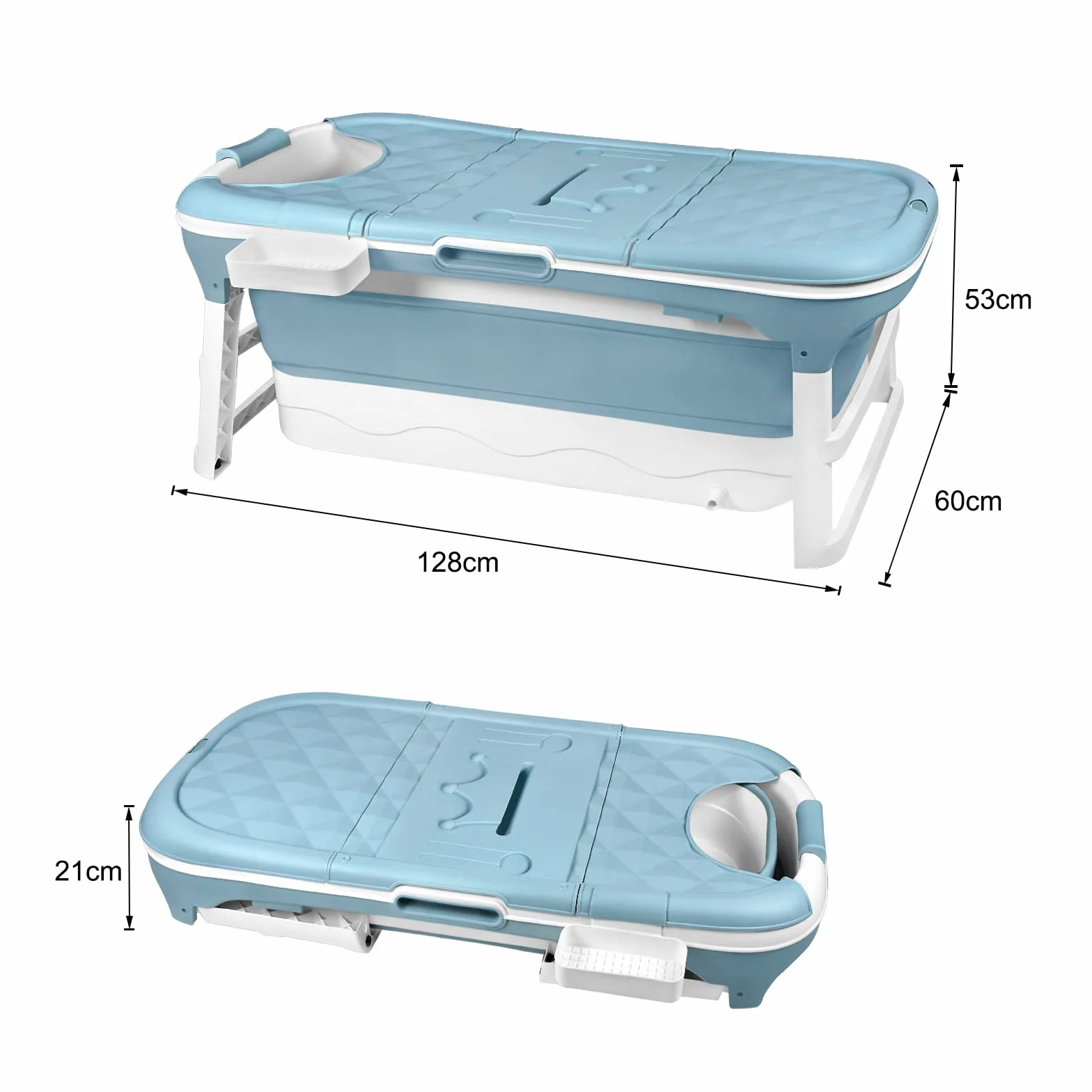 YUENFONG - Vasca da bagno pieghevole per adulti con copertura rimovibile, in materiale PP e plastica, dimensioni: 128 x 62 x 52 cm
