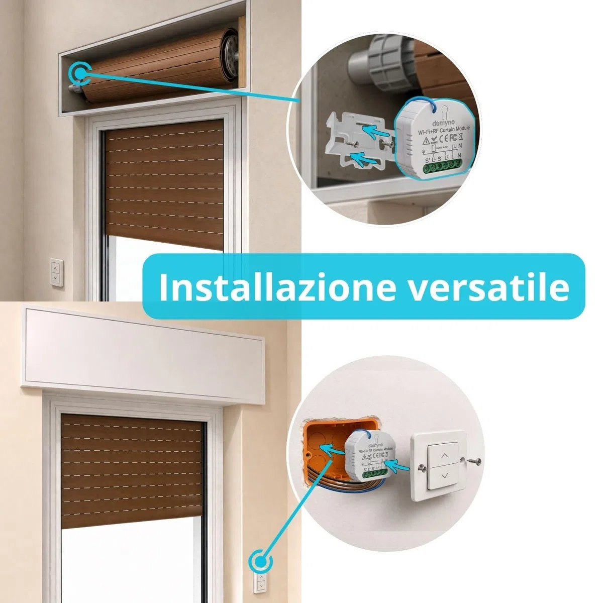 domyno Centraline per tapparelle Interruttore Serrande Tende con Controllo Wifi, Telecomando, Alexa, G.Home, App Tuya e Smartlife - n.5 Centraline + Telecomando 9 canali -