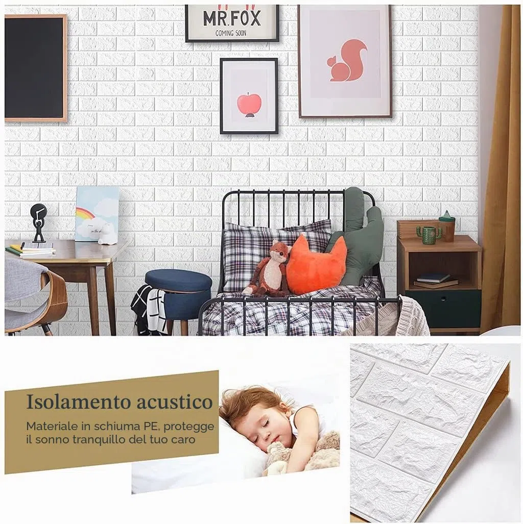 Pannelli Murali 3D Autoadesivi 70 cm x 20 M - Mattoni Effetto Pietra, Mattoni Adesivi Murali Impermeabili, Carta da Parati per Cucina, Camera da Letto, Soggiorno, Sfondo TV