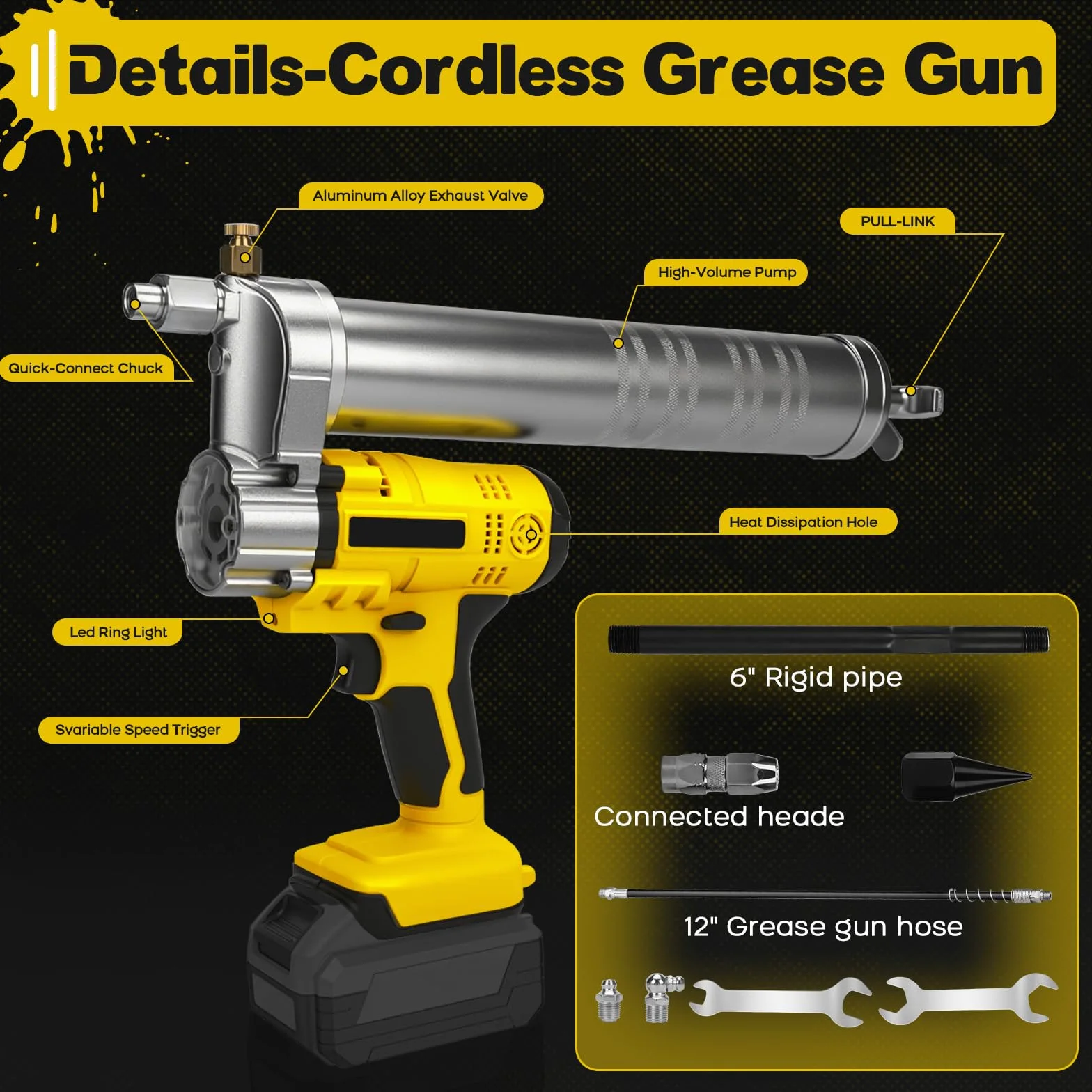 WingFly Pistola Per Grasso Compatibile Con Dewalt 18 V, 20 V, 10000 PSI, Motore senza spazzole, 600 ml, Ingrassatore per lubrificare veicoli e macchine (Senza batteria)