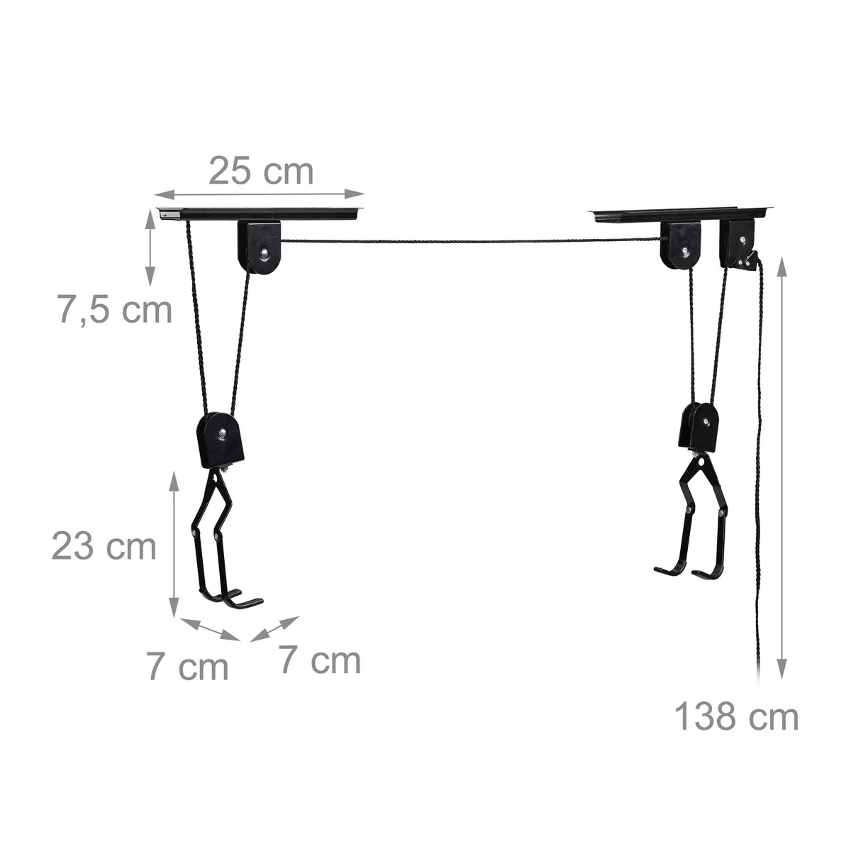 Relaxdays 4X Portabici da Soffitto Fino a 30 kg, Appendi Bicicletta a Carrucola, Garage e Cantina, Ganci di Supporto, Nero