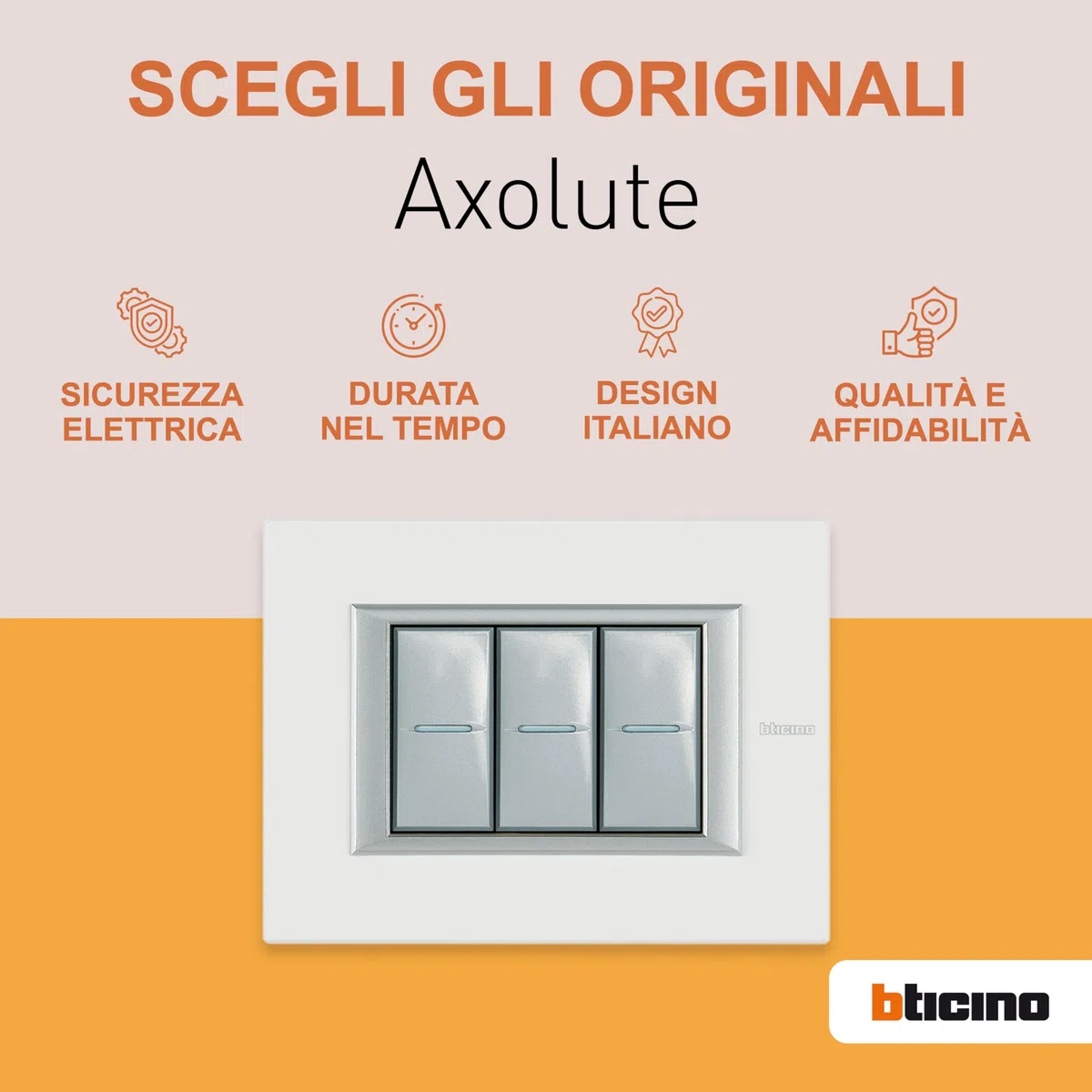 BTicino SHC4037F Axolute 2 Pulsanti NO Interbloccati, Grigio Tech
