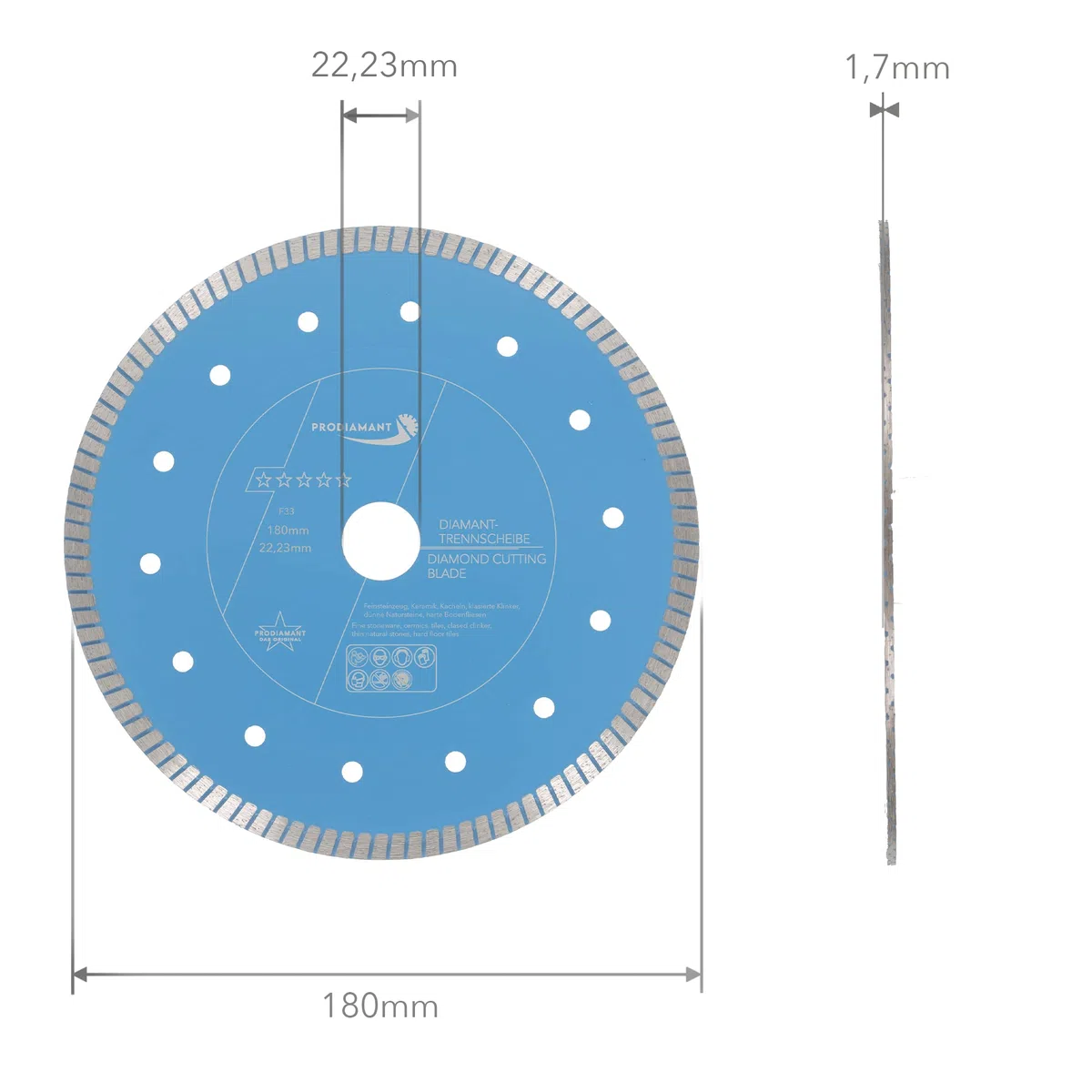 PRODIAMANT Disco diamantato Premium piastrella 180 mm x 22,2 mm Disco diamantato PDX83.975 180mm