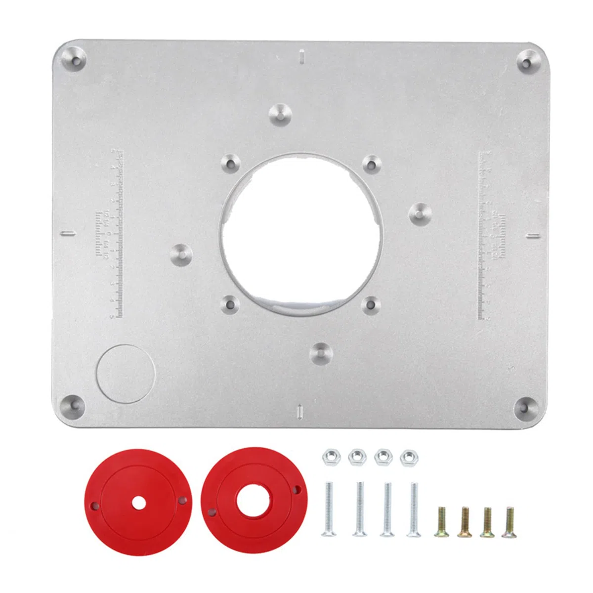 Router Table Insert Plate,Piastra per fresatrice in lega di alluminio con anello di inserimento e viti di installazione per la lavorazione del legno fai da te, 30 x 24 x 1 c