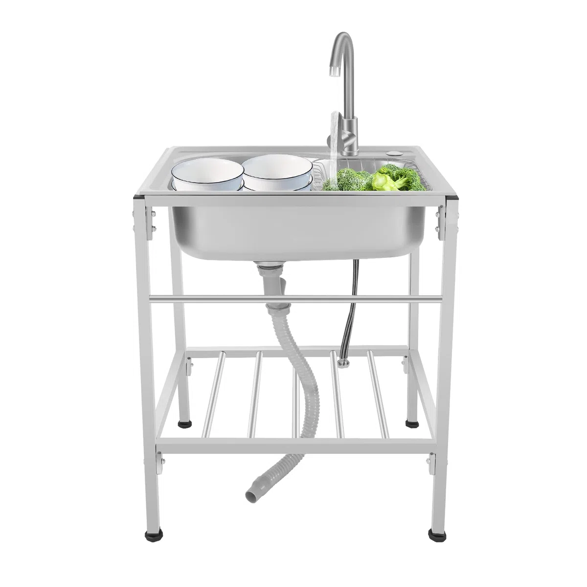 Lavandino da cucina, in acciaio inox, lavabo, multifunzione, 1 lavandino, ristorante, per esterni e campeggio