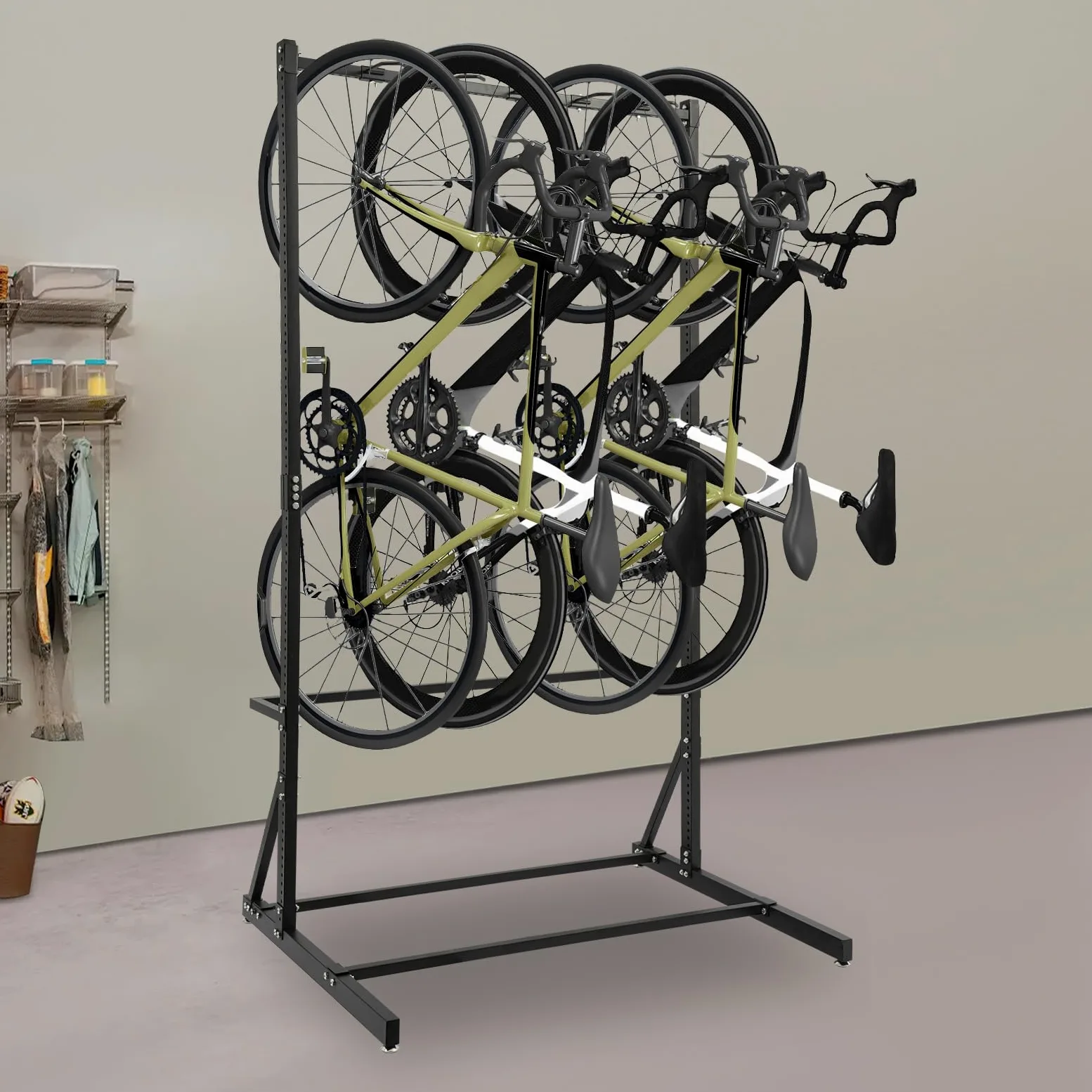 Supporto indipendente per 5 biciclette, porta bici verticale, organizer per biciclette, per garage, officine e negozi di biciclette, capacità di carico 150 kg