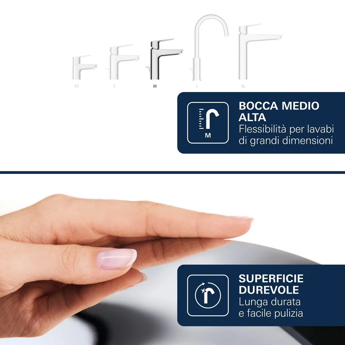 GROHE Dice Rubinetto miscelatore per lavabo con piletta push-open (M-Size 172 mm, cartuccia ceramica 28 mm, risparmio idrico ed energetico, facile da installare), cromo, 1018360000