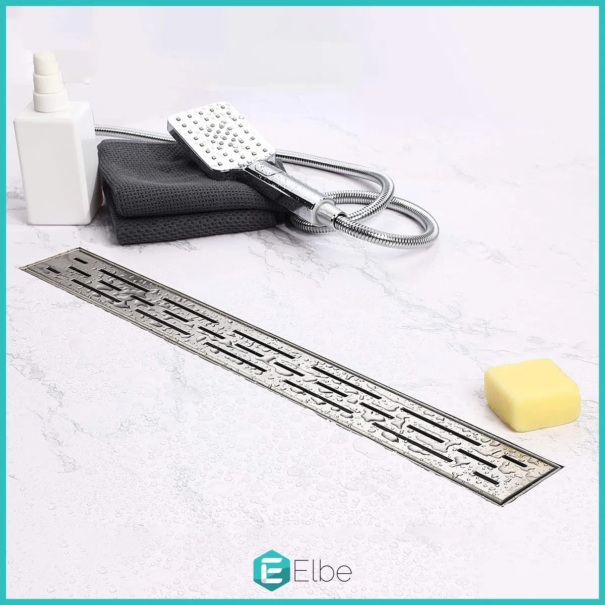 Elbe Canaletta scarico per doccia con griglia a feritoia Canalina doccia in acciaio inox Piletta Drenaggio con flangia perimetrale 70 cm RN-K070A