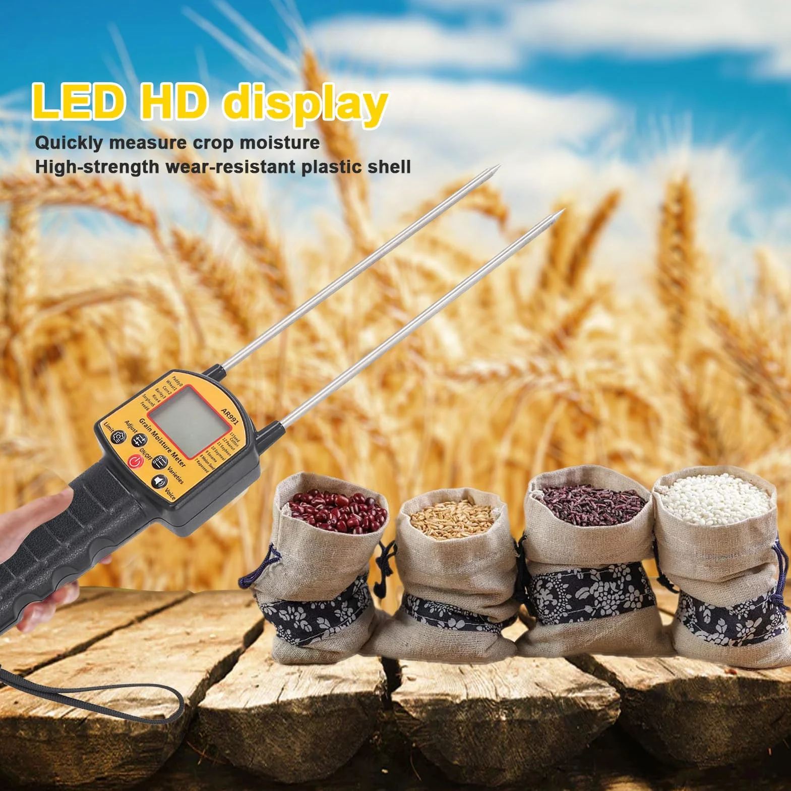 Tester Digitale per Misuratore di umidità per Cereali, Misuratore di umidità Multifunzionale, Misuratore di umidità per Cereali, Mais, Pepe, caffè, Cacao, Fave, Prevenendo Muffe