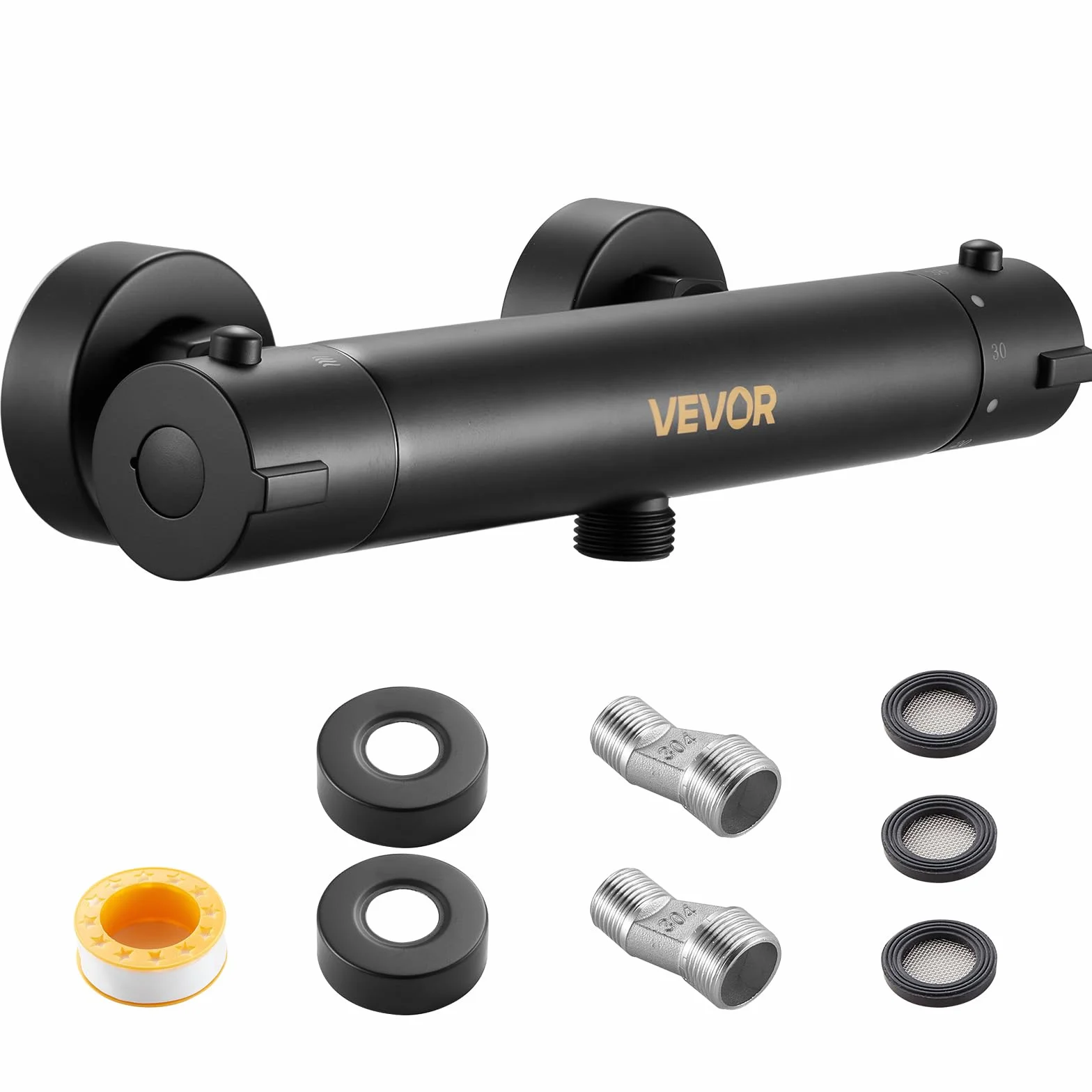 VEVOR Miscelatore Doccia Termostatico Rubinetto Doccia con Blocco di Sicurezza a 38°C, Controllo della Temperatura con Acqua Calda e Fredda per Camper, Hotel, con Rivestimento Elettroforetico Nero