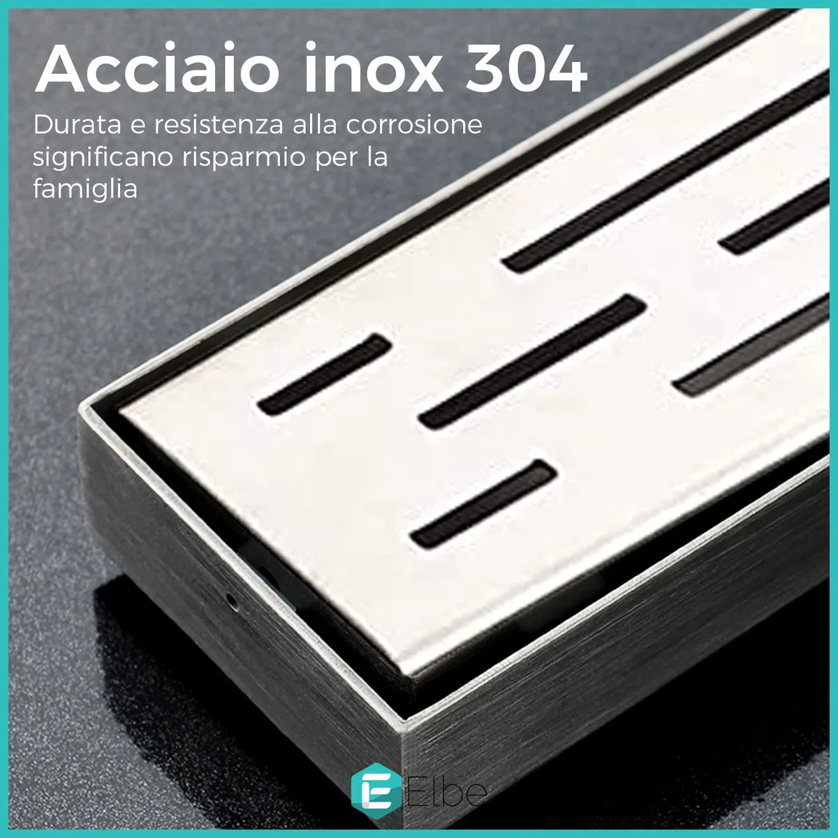 Elbe Canaletta scarico per doccia con griglia a feritoia Canalina doccia in acciaio inox Piletta Drenaggio con flangia perimetrale 70 cm RN-K070A