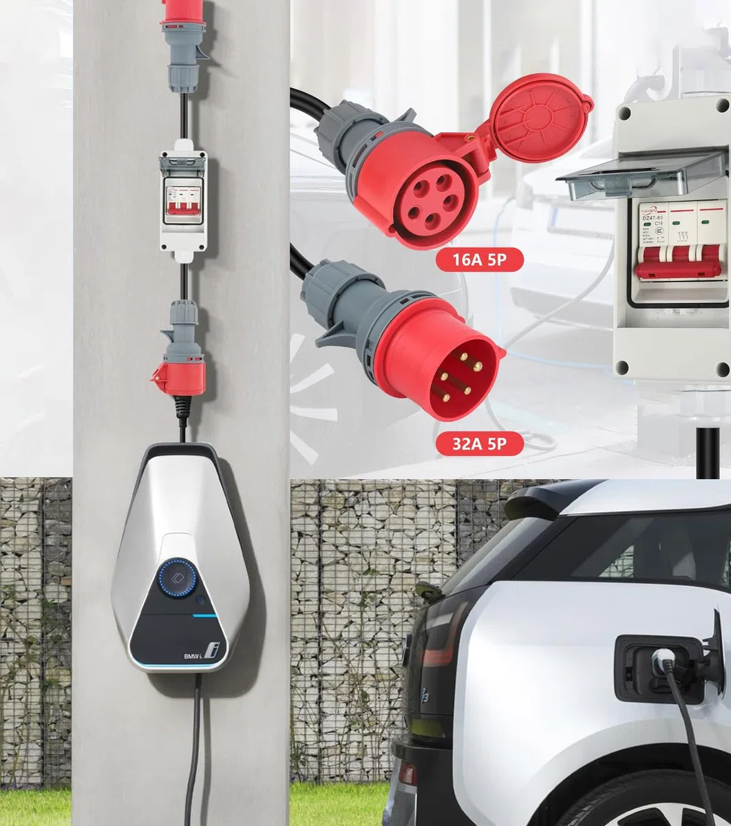 Pesante Adattatore CEE 32A a 16A nterruttore automatico, cavo di prolunga di accoppiamento a 5pin 400V in rame puro, IP44, adattatore CEE 16a per roulotte, camper, cantieri edili