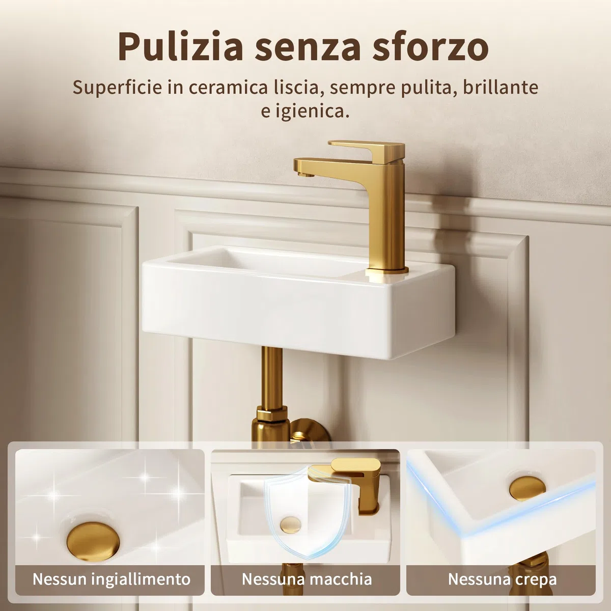 DeerValley - Piccolo lavabo da bagno rettangolare, 38 x 17,8 cm, montaggio a parete, per bagno, toilette, sospeso, design salva-spazio, facile da pulire, in ceramica nera opaca