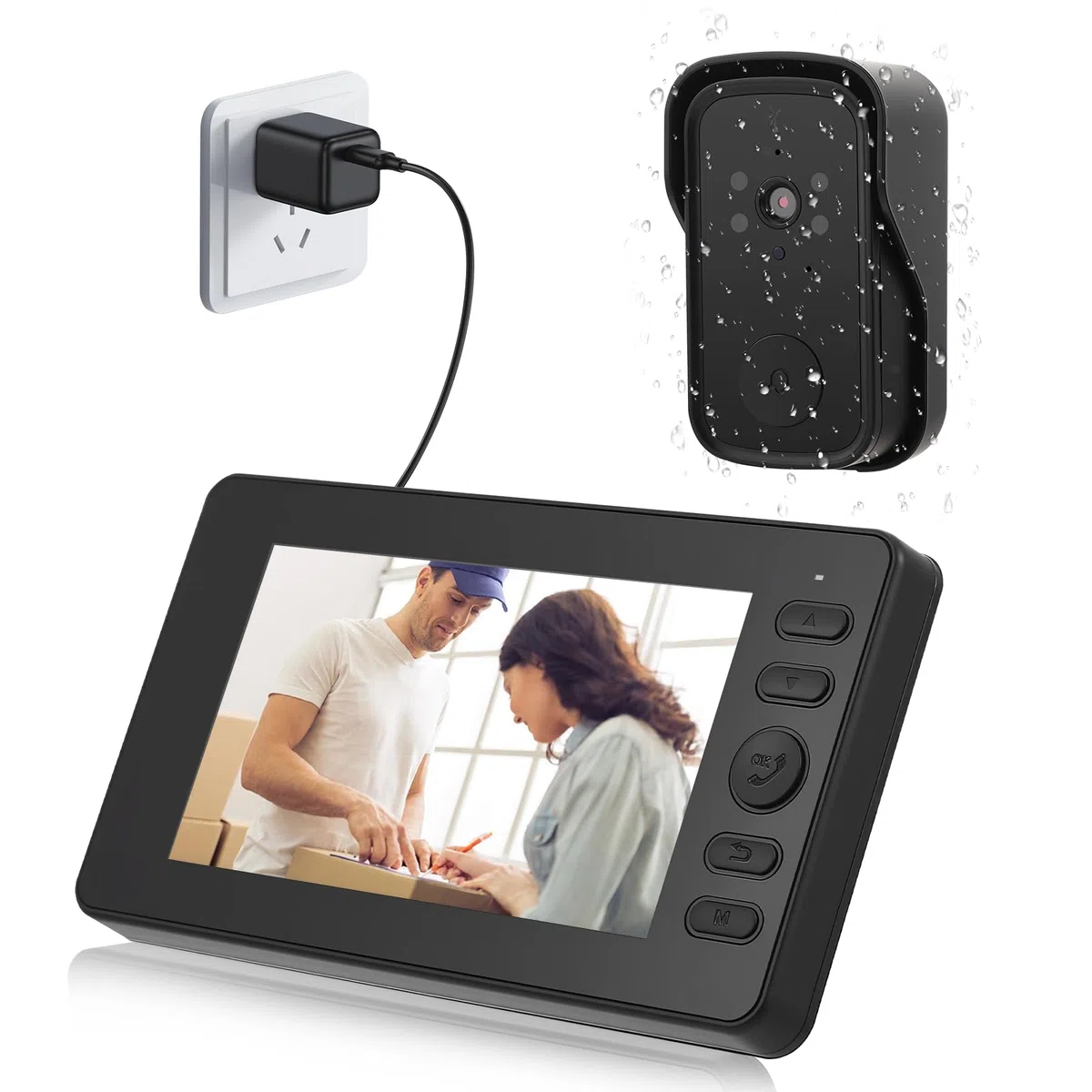 Campanello senza fili con videocamera, video 1080P, con schermo da 4,3 pollici, impermeabile IP65, campanello per porta esterno, conversazione bidirezionale