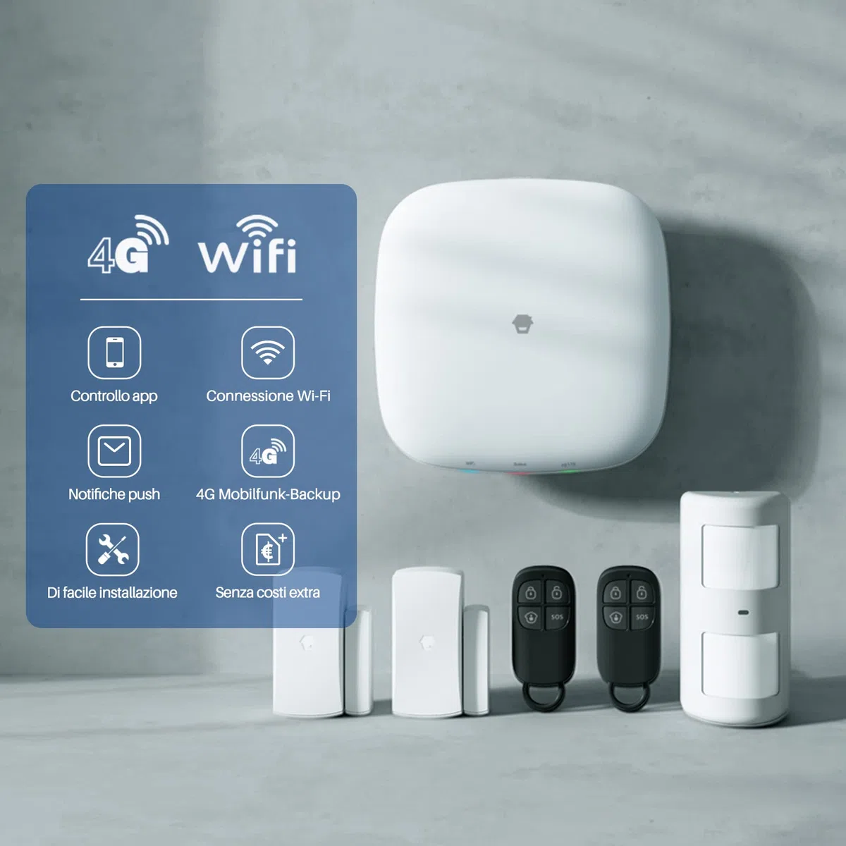 Chuango LTE-400 - Allarme domestico senza fili con sirena - Sistema di sicurezza domestica - Apriporta e finestra - Hub, sensori e telecomando - Allarme intelligente Wifi/4G