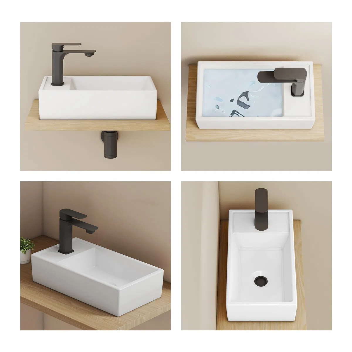 EMKE Piccolo lavandino rettangolare 41,0 x 22,0 x 10,0 cm, in ceramica, con foro per rubinetto, senza troppopieno, piccolo da appoggiare e da parete, ideale per bagno e WC degli ospiti, bianco