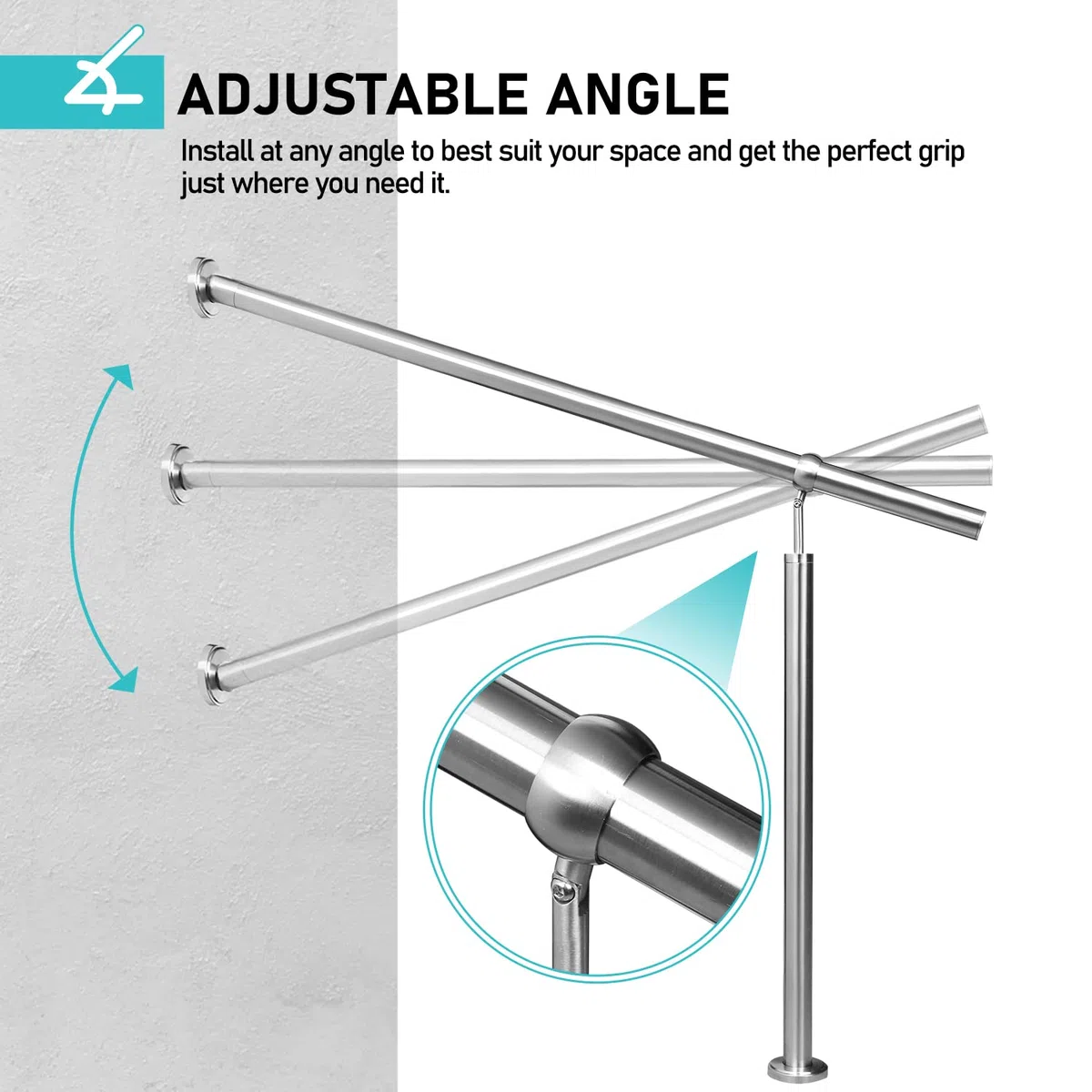 Jopassy Corrimano in acciaio inox 100 cm, ringhiera angolare regolabile in acciaio inox, ringhiera universale per interni ed esterni