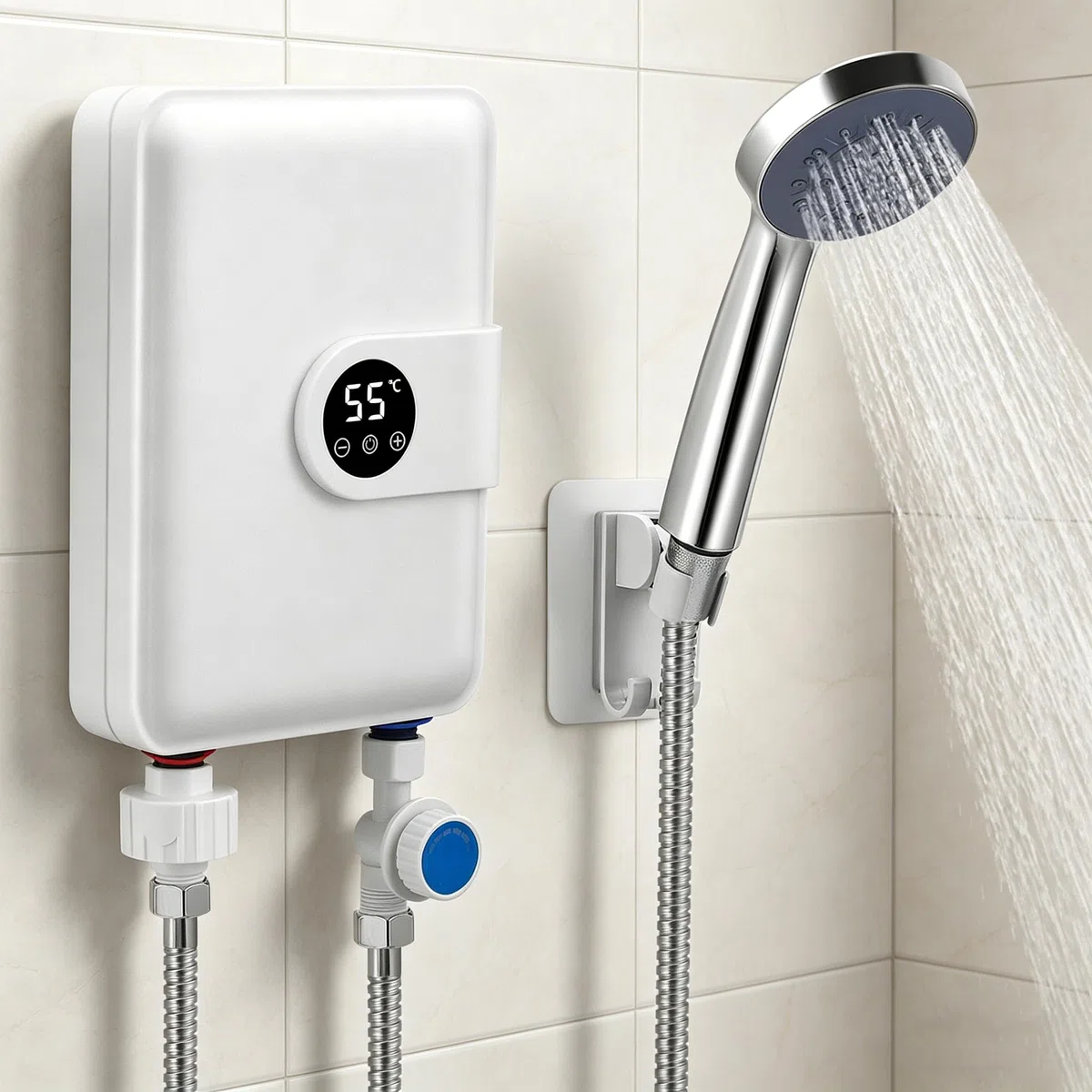 Scaldabagno istantaneo mini da 5500 W 220 V, scaldabagno elettrico sottolavello con display LCD della temperatura, scaldabagno istantaneo a controllo elettronico per doccia, bagno e cucina