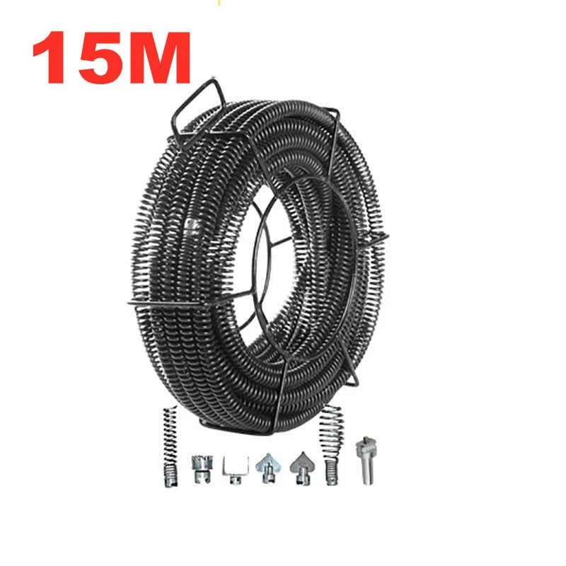 9/15/20 m Lunghezza Lungo 16 mm Diametro esterno Fogna Dispositivo di dragaggio elettrico Molla di estensione Strumento per la pulizia dei tubi Pulitore con connettore-9 m Lunghezza-16 mm