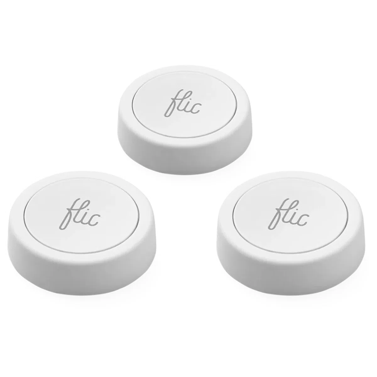 Pulsante Flic Bianco – Confezione da 3: Controlla luci, musica e altro con pressione, doppia pressione, mantenimento. Compatibile con Alexa, HomeKit, Matter. Configurazione via app, Bluetooth/Wi-Fi.