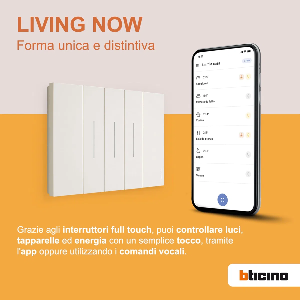 BTicino K4027C Living Now Comando Tapparella Connesso, 1 modulo