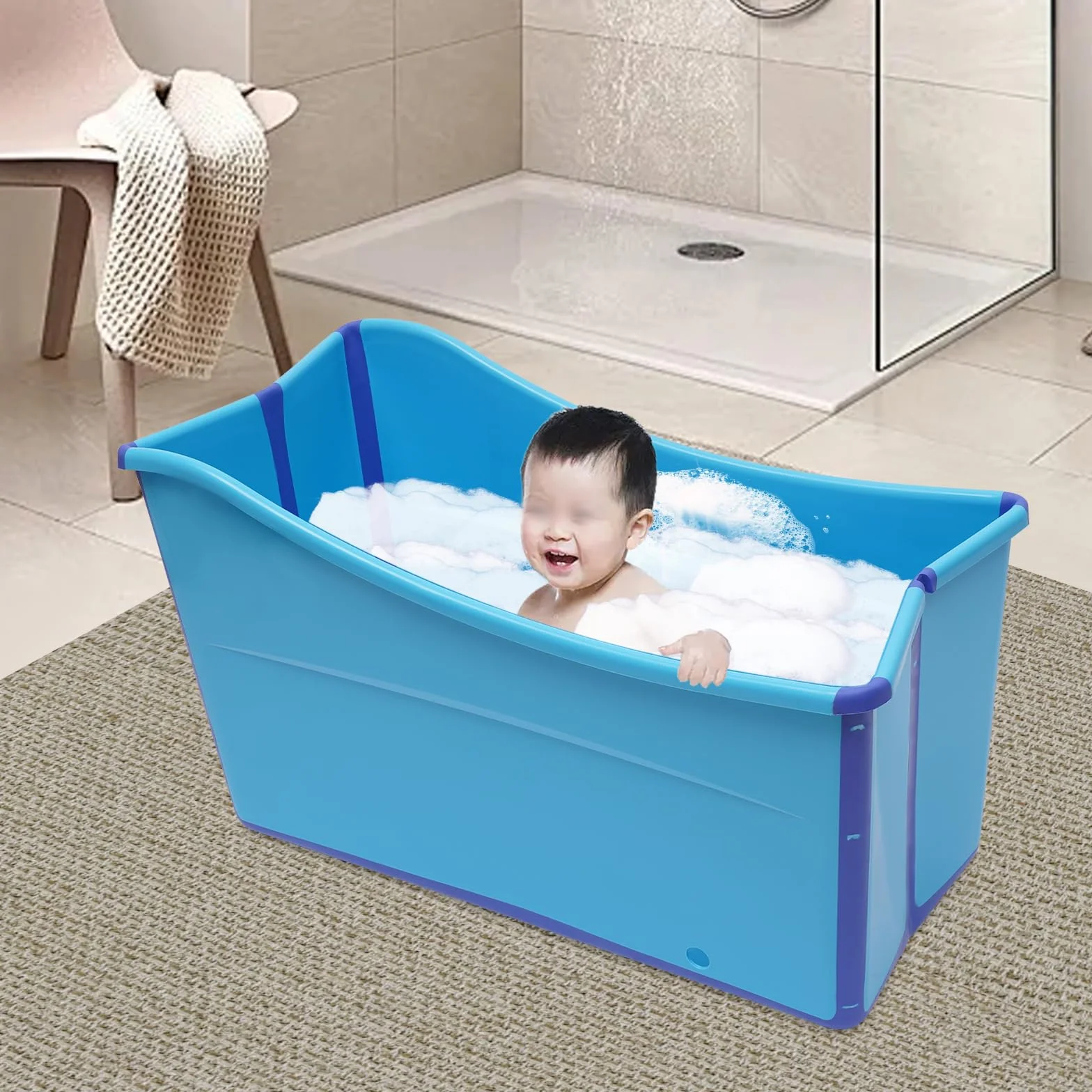 Vasca da bagno pieghevole per adulti, 80 cm, per piccoli bagn| vasca da bagno portatile pieghevole da appoggio blu
