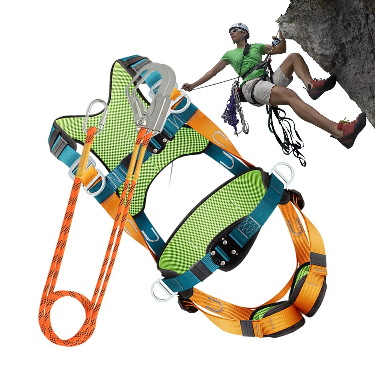 Generico Imbracatura Anticaduta | Kit di Sicurezza per Tetti con Cintura Corpo e Imbracatura - Cintura con Imbragatura Completa Comoda e Gancio Rapido per Arrampicata Escursionismo e Sport Esterni